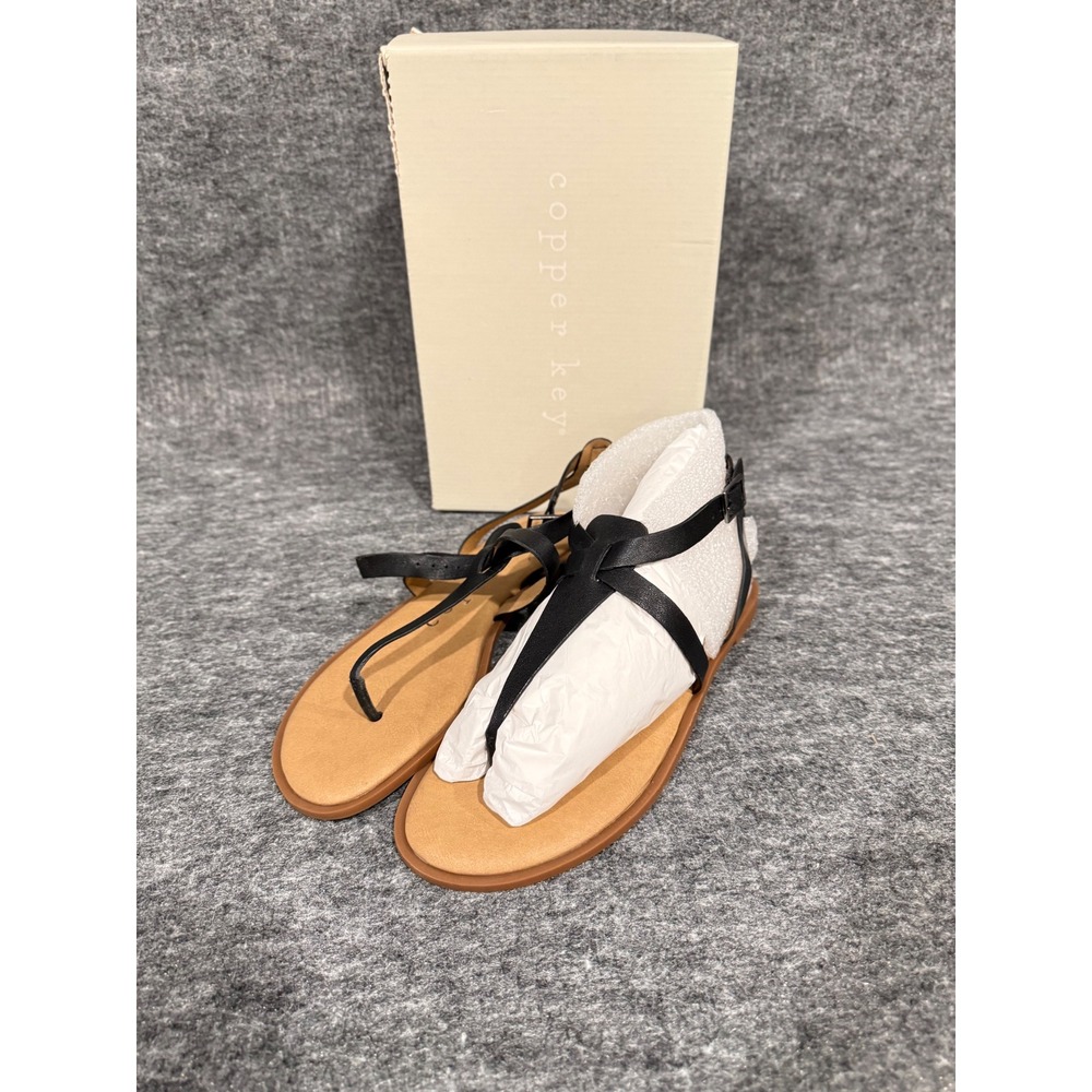 Copper Key Sahara Black T-Strap Flat Sandals Ankle Strap Womens 10M NEW